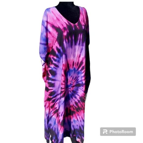 Kaftan Tie Dye Dress Swim Cover Up Maxi Loungewear OS L XL 1X NEW - Picture 6 of 8